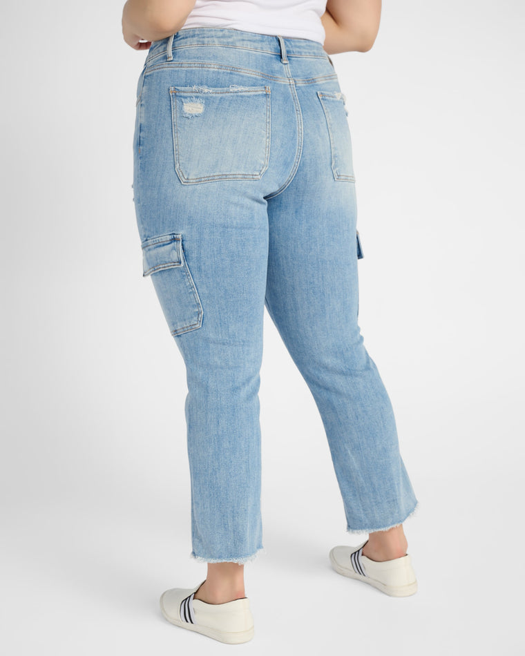 Mightily Blue $|& Lovervet Mid Rise Slim Straight Cargo Jeans - SOF Back