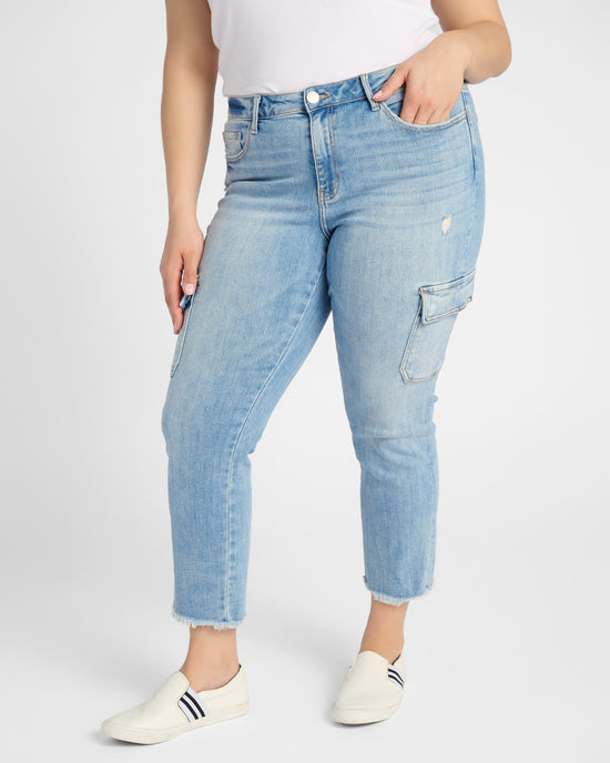 Mightily Blue $|& Lovervet Mid Rise Slim Straight Cargo Jeans - SOF Front