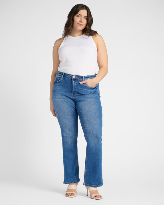 Walking on Sunshine Blue $|& Vervet High Rise Slim Bootcut Jeans - SOF Full Front