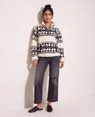 Cream Geo Stripe $|& SEAS Printed Sherpa Quarter Zip - SOF Back