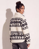 Cream Geo Stripe $|& SEAS Printed Sherpa Quarter Zip - SOF Side