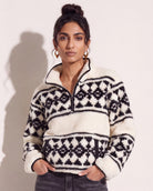 Cream Geo Stripe $|& SEAS Printed Sherpa Quarter Zip - SOF Front