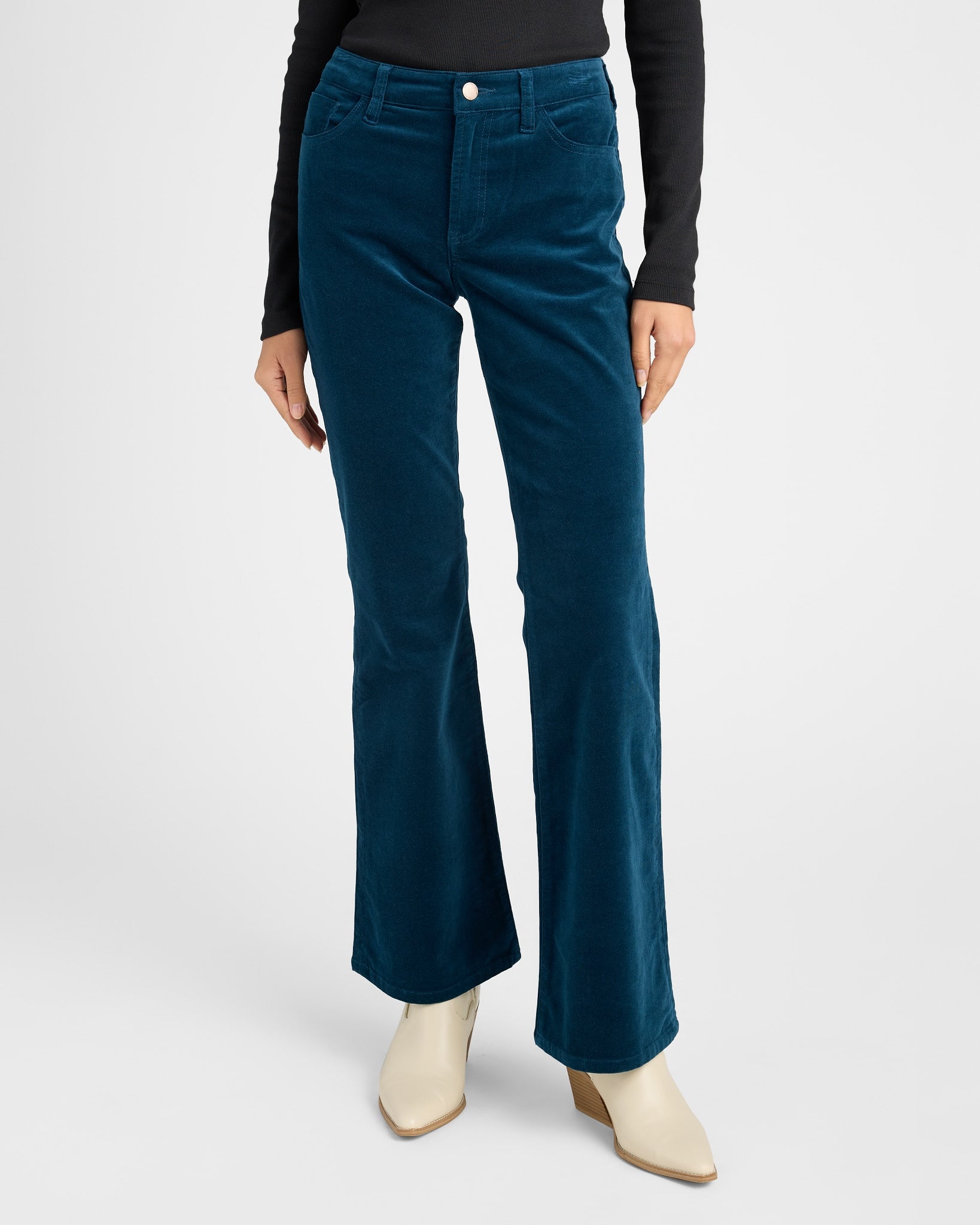 Teal $|& Dear John Rosa Mid Rise Velvet Flare Leg Pants - SOF Front