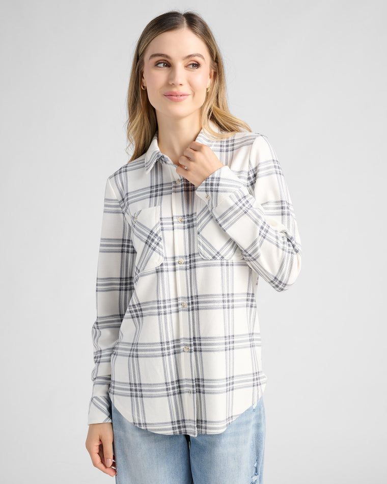 Ivory Charcoal Plaid $|& Thread & Supply Lewis Plaid Shirt - SOF Front