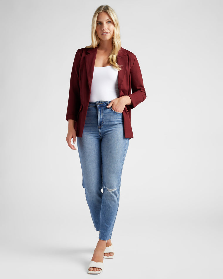 Bordeaux $|& Liverpool Boyfriend Blazer - SOF Full Front