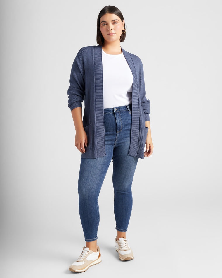 Indigo $|& Staccato Open Front Pocket Cardigan - SOF Full Front