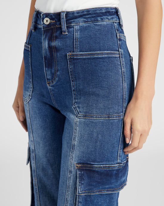 Indigo Rock $|& Bayeas High Rise Cargo Wide Leg Jeans - SOF Detail