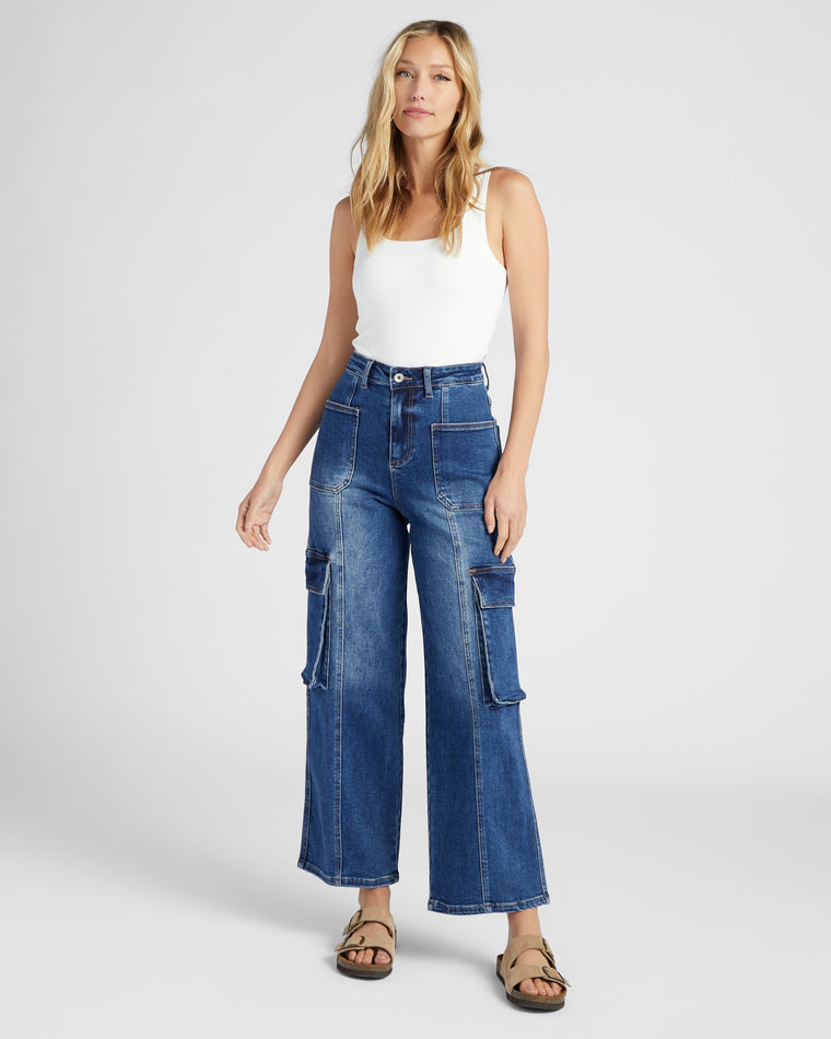 Indigo Rock $|& Bayeas High Rise Cargo Wide Leg Jeans - SOF Full Front