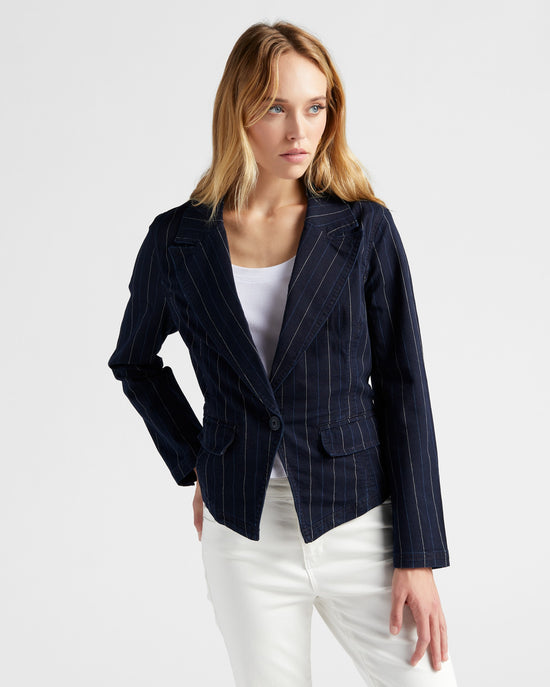 Lapis Indigo Stripe $|& Liverpool Notch Collar Blazer - SOF Front