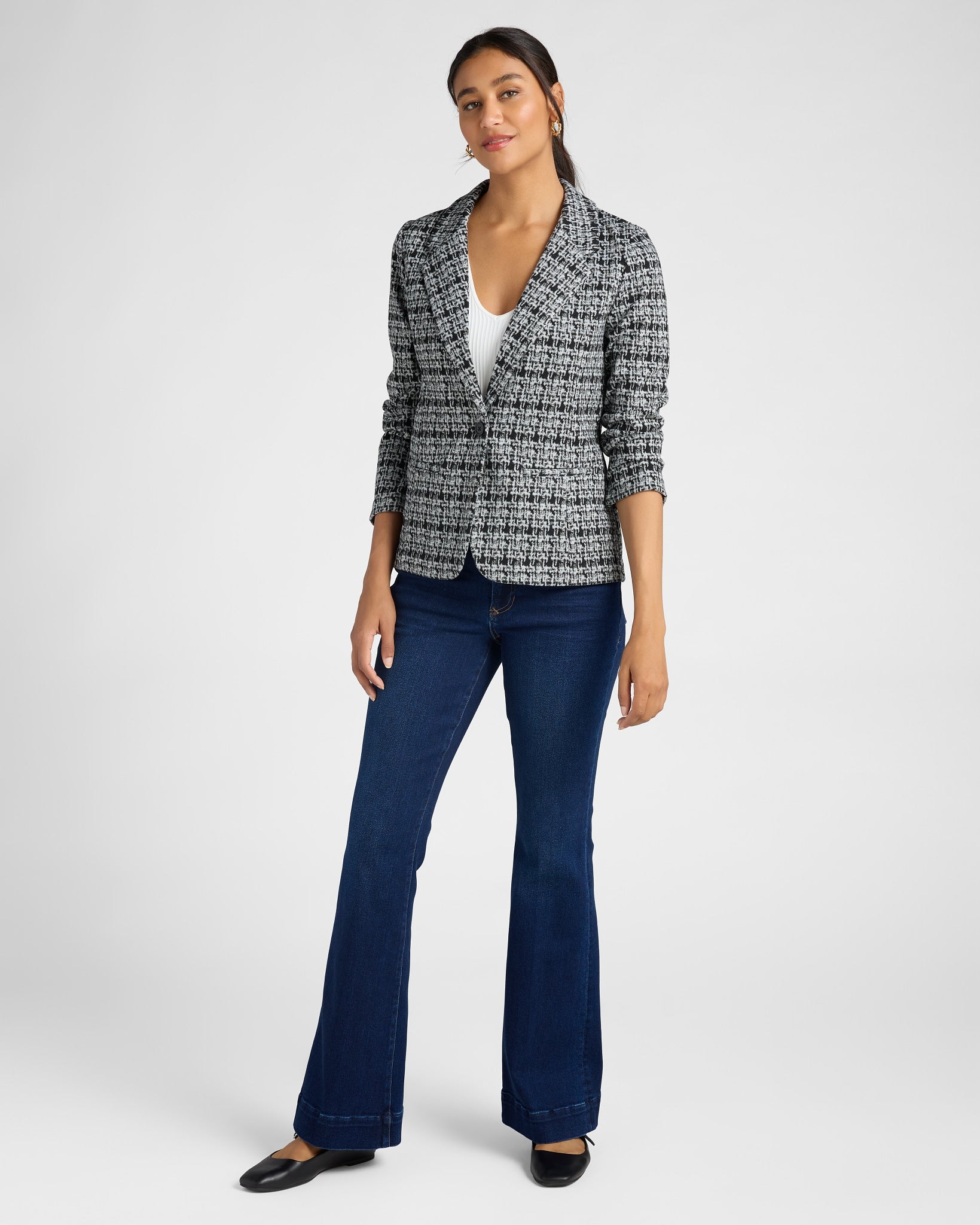 Black Grey Plaid $|& Liverpool Fitted Blazer - SOF Full Front