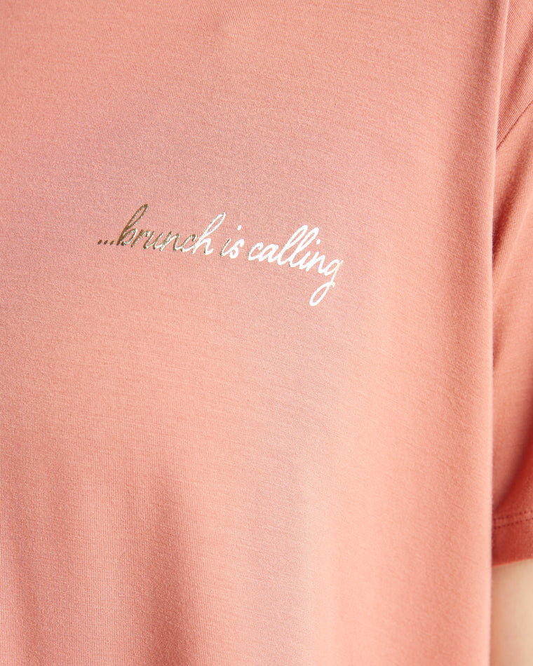 Peach Blossom Pink $|& Interval Metallic Boxy Graphic Tee-Brunch Is Calling - SOF Detail