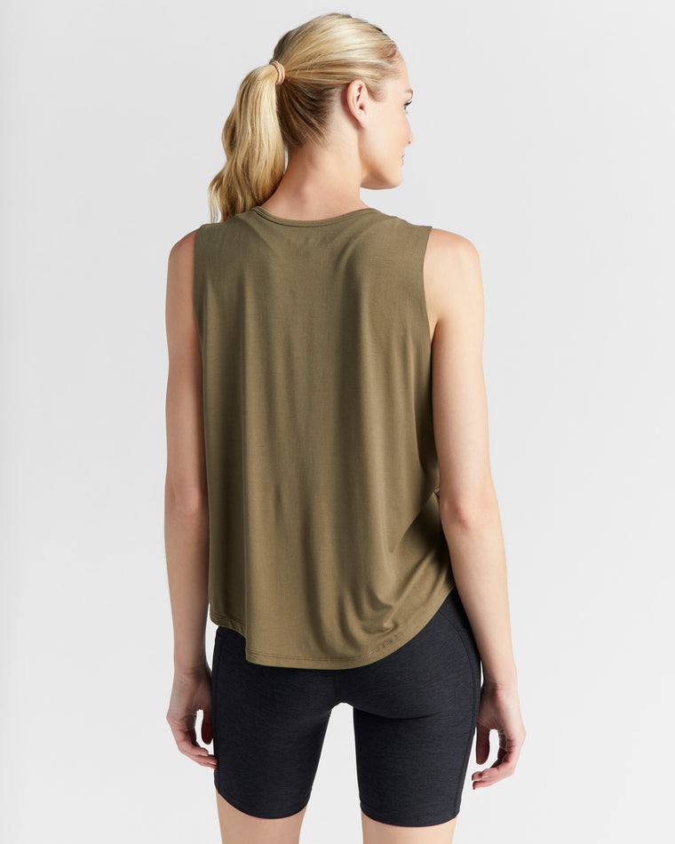 Olive $|& Interval Metallic Graphic Muscle Tank-Good Energy - SOF Back