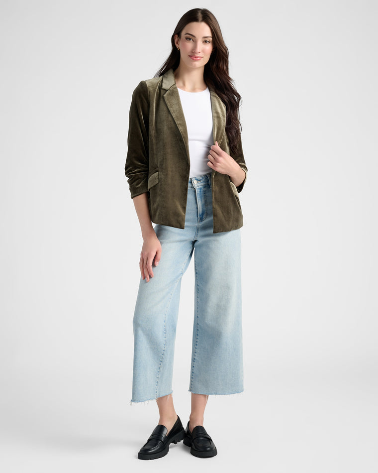 Olive $|& Skies Are Blue Velvet Blazer - SOF Full Front