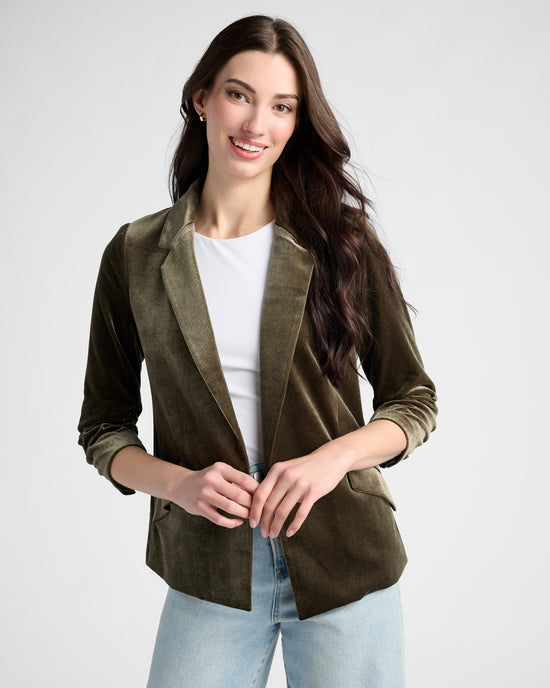 Olive $|& Skies Are Blue Velvet Blazer - SOF Front