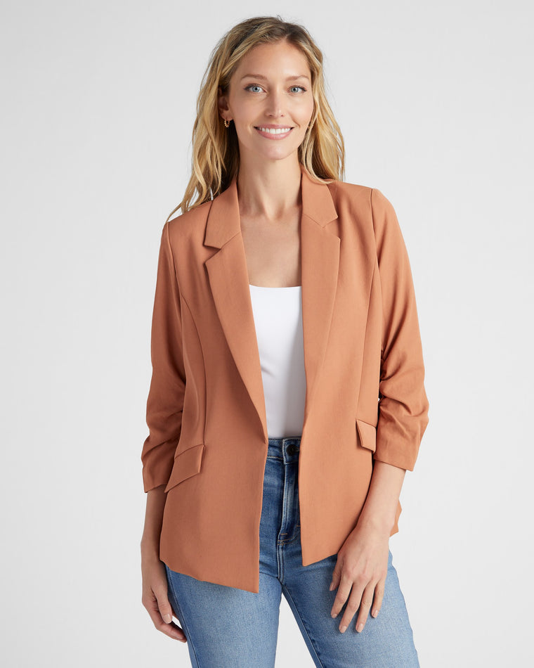 Hazelnut $|& Skies Are Blue Shirred Sleeve Blazer - SOF Front