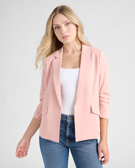 Rose Cloud $|& Skies Are Blue Shirred Sleeve Blazer - SOF Front