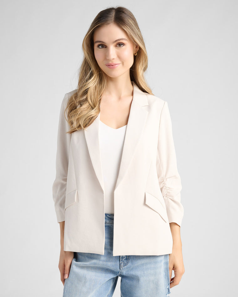 Oyster $|& Skies Are Blue Shirred Sleeve Blazer - SOF Front