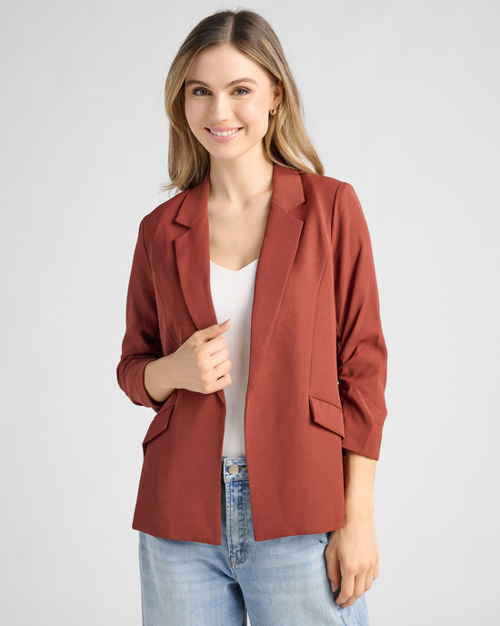 Chocolate $|& Skies Are Blue Shirred Sleeve Blazer - SOF Front