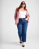 Dusty Rose $|& Skies Are Blue Ruched Sleeve Velvet Blazer - SOF Full Front