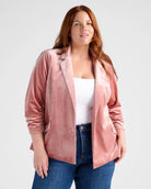Dusty Rose $|& Skies Are Blue Ruched Sleeve Velvet Blazer - SOF Front