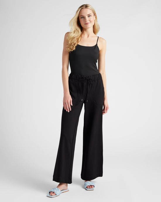 Black $|& Democracy Ableisure High Rise Ponte Wide Leg Pant - SOF Full Front