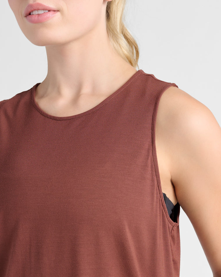 Chocolate Fondant Brown $|& Interval Keyhole Back Tank - SOF Detail