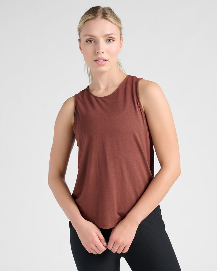 Chocolate Fondant Brown $|& Interval Keyhole Back Tank - SOF Front