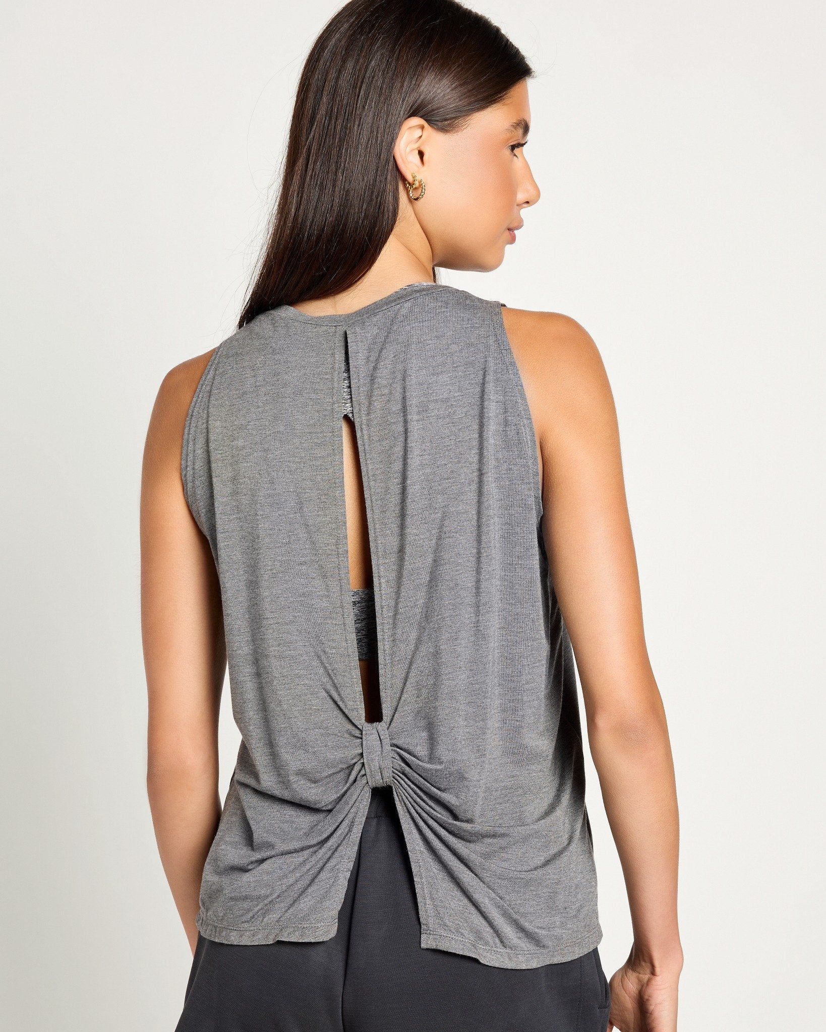 Heather Charcoal $|& Interval Split Back Tank - SOF Back