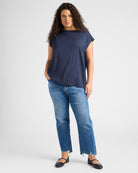 Navy $|& SEAS Brentwood Boat Neck Top - SOF Full Front