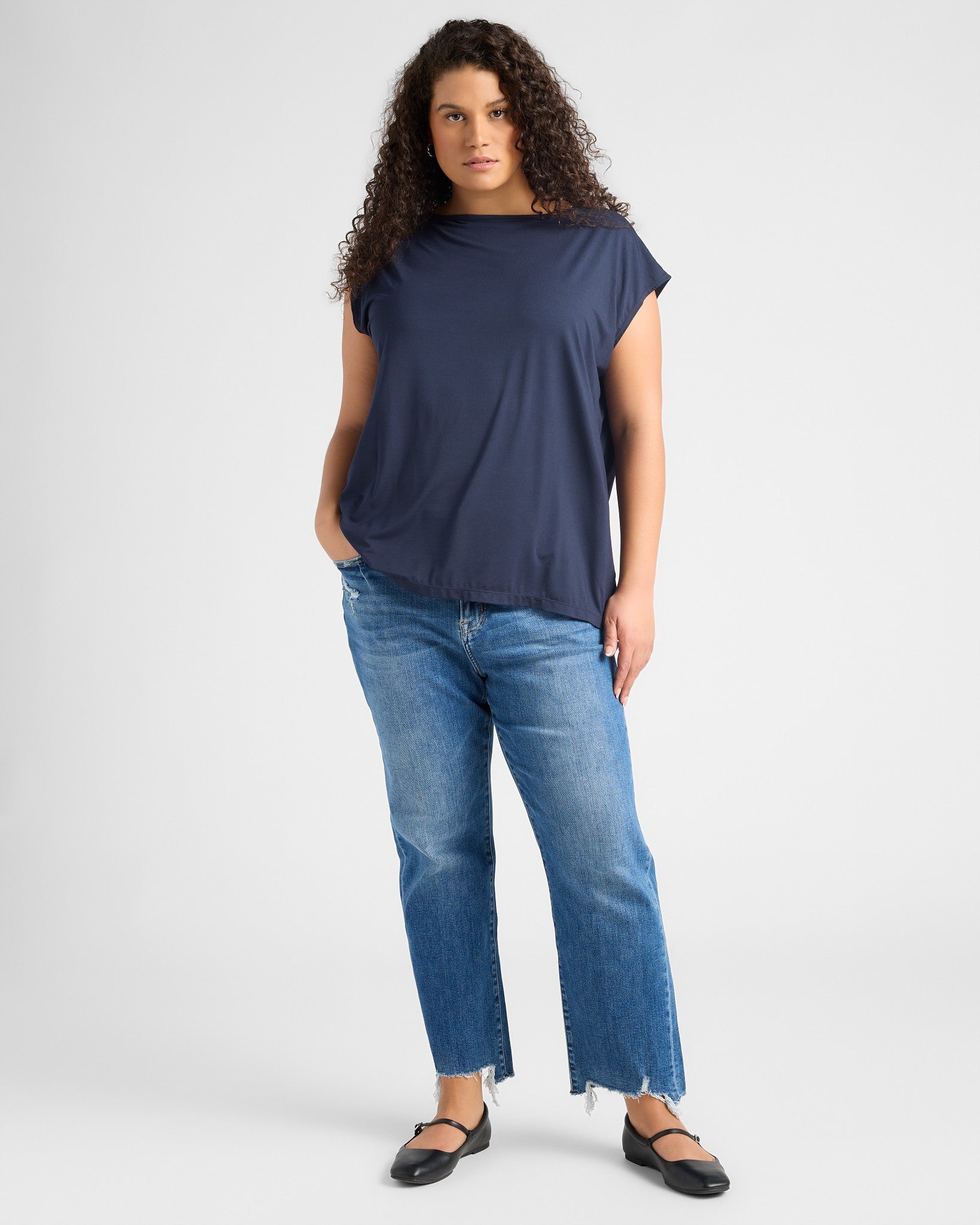 Navy $|& SEAS Brentwood Boat Neck Top - SOF Full Front