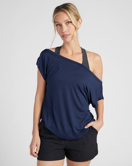 Navy $|& Interval One Shoulder Jersey Tee - SOF Front