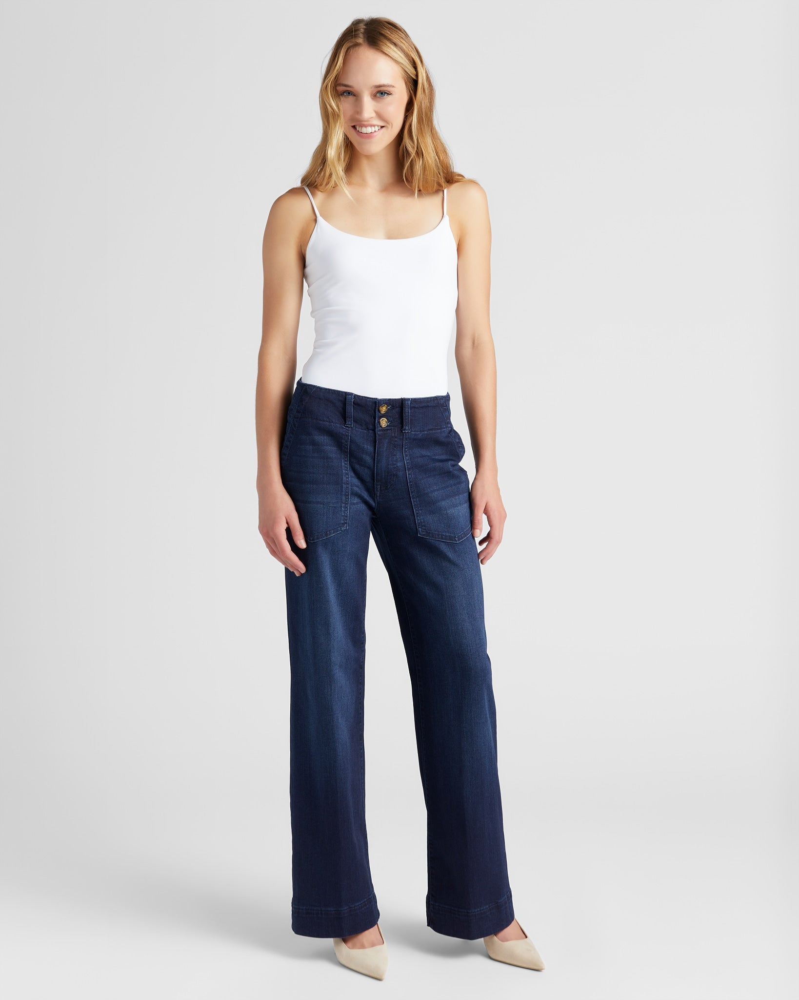 Summit Lake $|& Liverpool Wide Leg Trouser Jeans with Patch Pockets - SOF Full Front