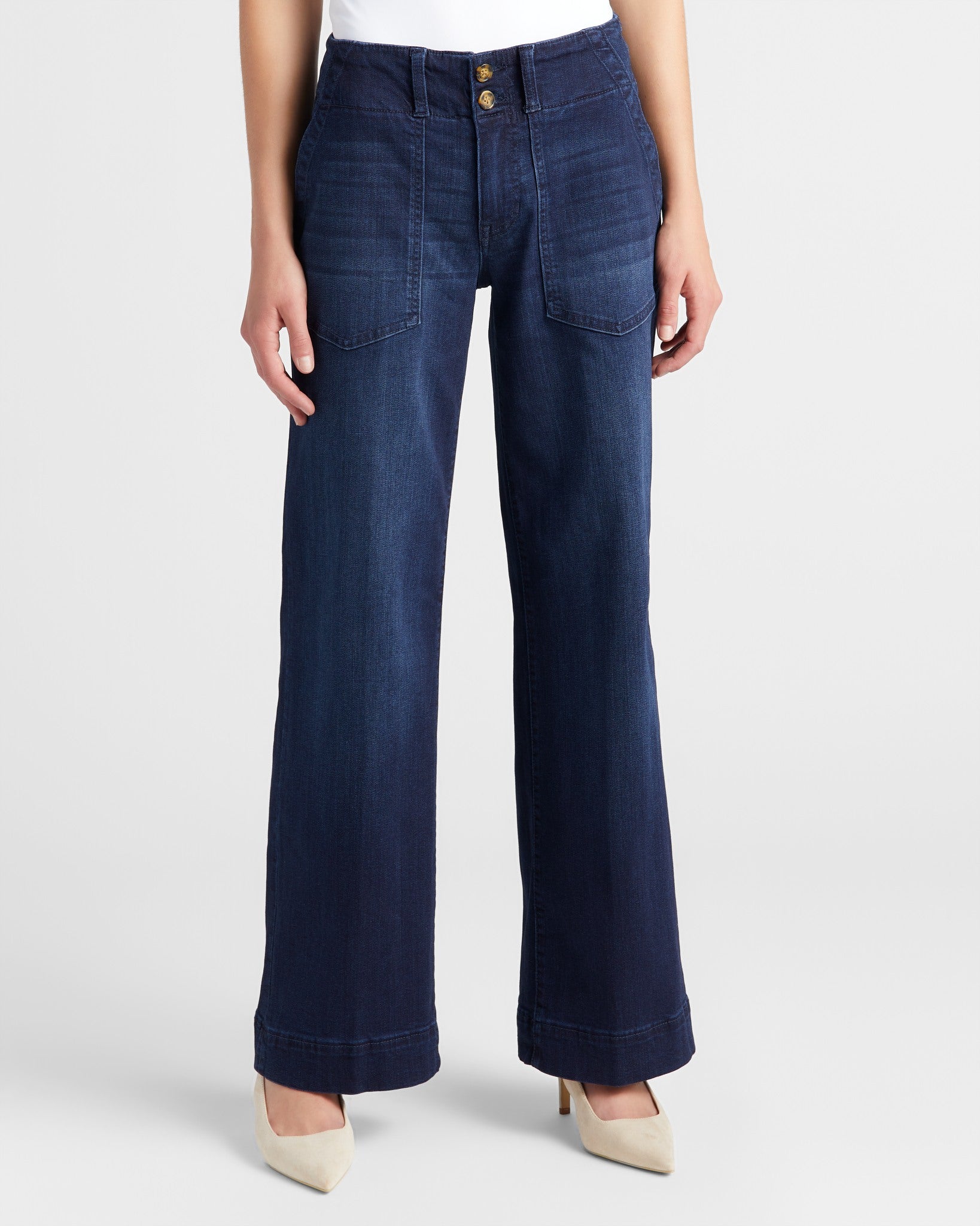Summit Lake $|& Liverpool Wide Leg Trouser Jeans with Patch Pockets - SOF Front