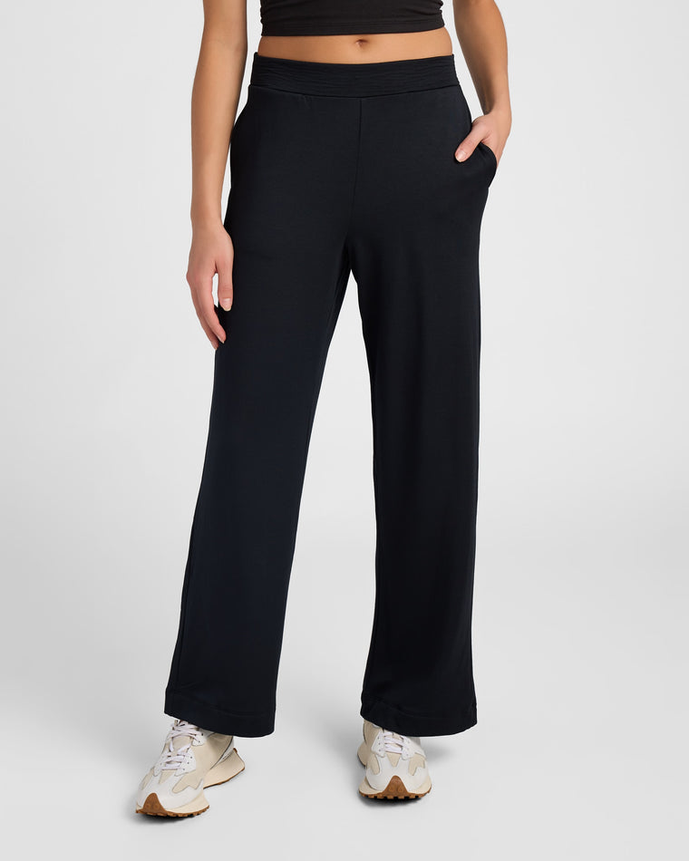 Black $|& Interval Flex Flat Front Wide Leg Pant - SOF Front