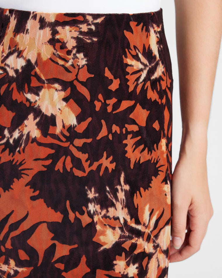 Fire Opal Burnout $|& Liverpool Velvet Pull-On Maxi Skirt - SOF Detail