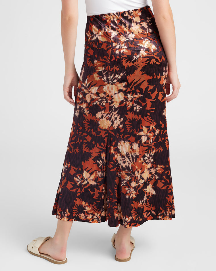 Fire Opal Burnout $|& Liverpool Velvet Pull-On Maxi Skirt - SOF Back