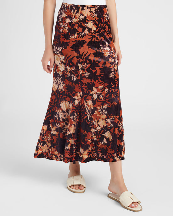 Fire Opal Burnout $|& Liverpool Velvet Pull-On Maxi Skirt - SOF Front