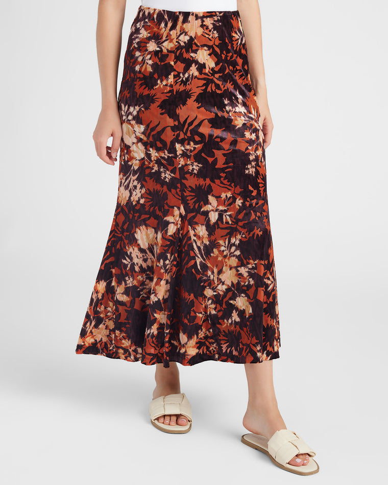 Fire Opal Burnout $|& Liverpool Velvet Pull-On Maxi Skirt - SOF Front