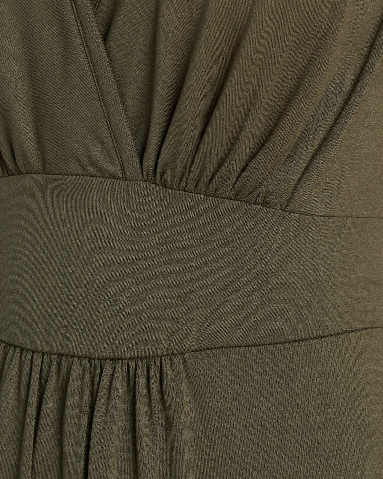 Olive $|& Loveappella Solid V Strap Maxi Dress - SOF Detail