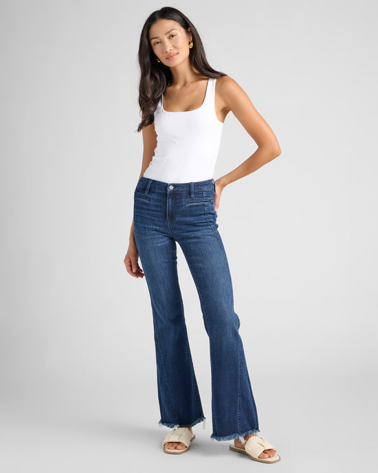 Mount Dora Blue $|& Liverpool Hannah Flare Leg Jeans with Curved Seaming - SOF Full Front