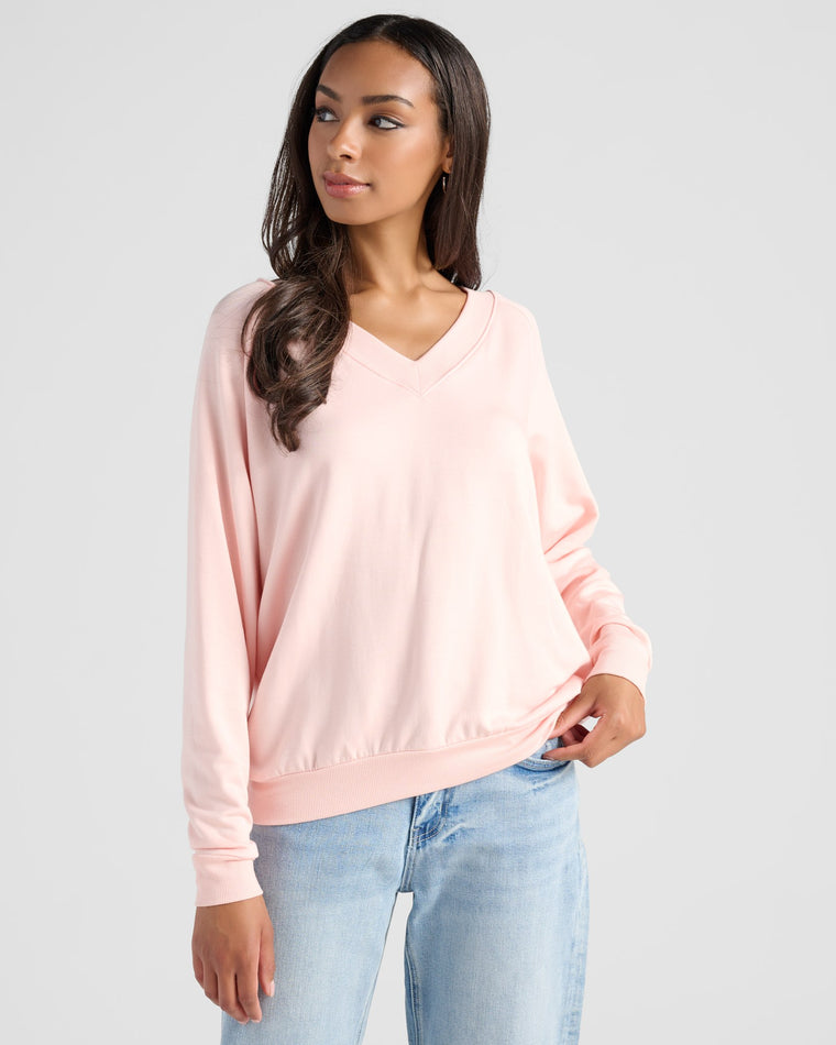 Strawberry Cream $|& 78&SUNNY Palmer Ranch Modal Fleece V-Neck Top - SOF Front