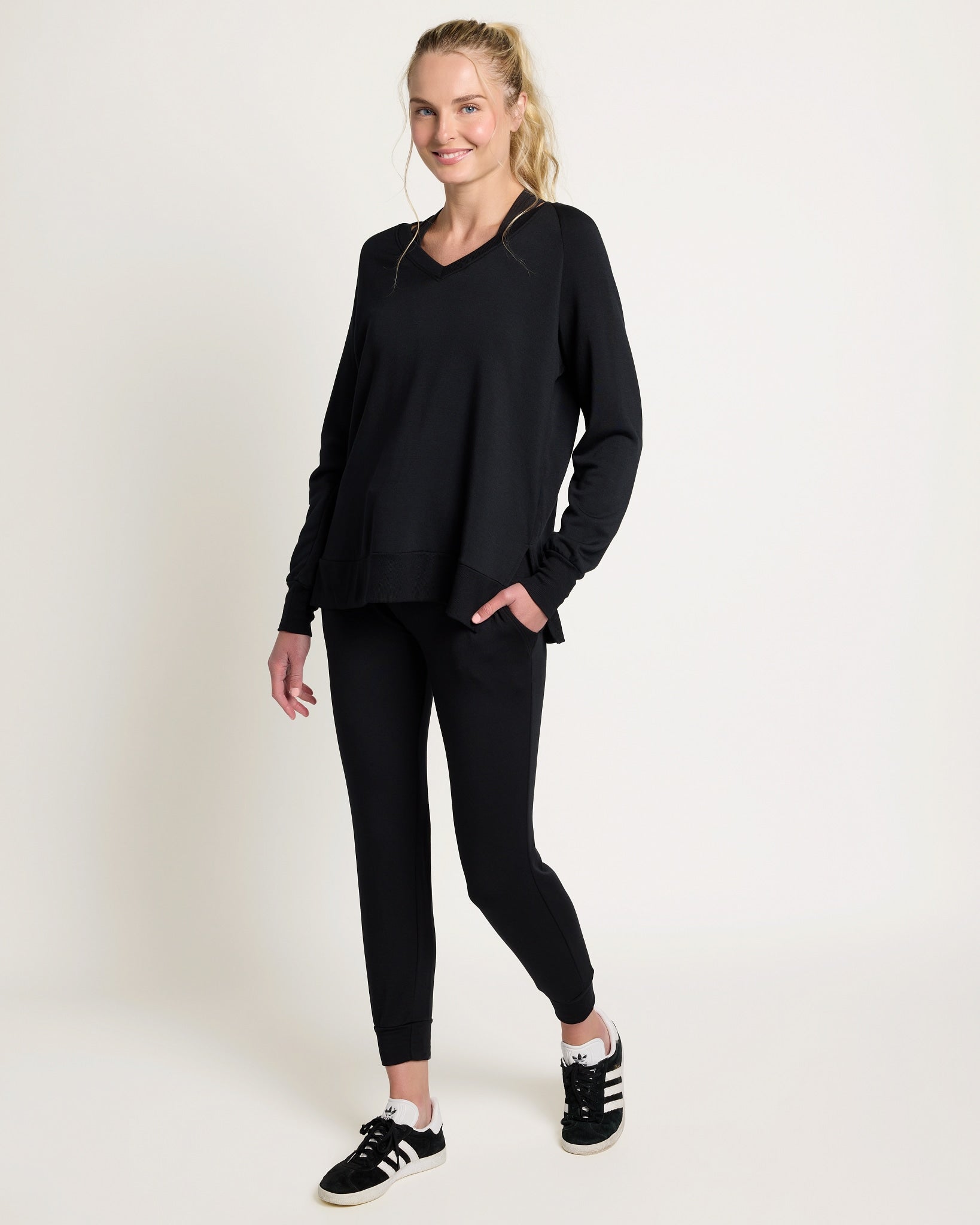Black $|& Interval Flex Fleece V-Neck Top - UGC On Fig