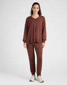 Chocolate Fondant $|& Interval Flex Fleece V-Neck Top - SOF Full Front