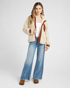 Cream/Brown $|& Herizon Sherpa Jacket with Corduroy Pocket - SOF Full Front