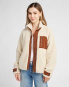 Cream/Brown $|& Herizon Sherpa Jacket with Corduroy Pocket - SOF Front