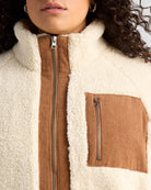 Cream/Brown $|& Herizon Sherpa Jacket withCorduroy Pocket - SOF Detail