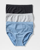 Coronet Blue/Heather Gray/Black $|& real Underwear Full Coverage Brief with Lace 3 Pack