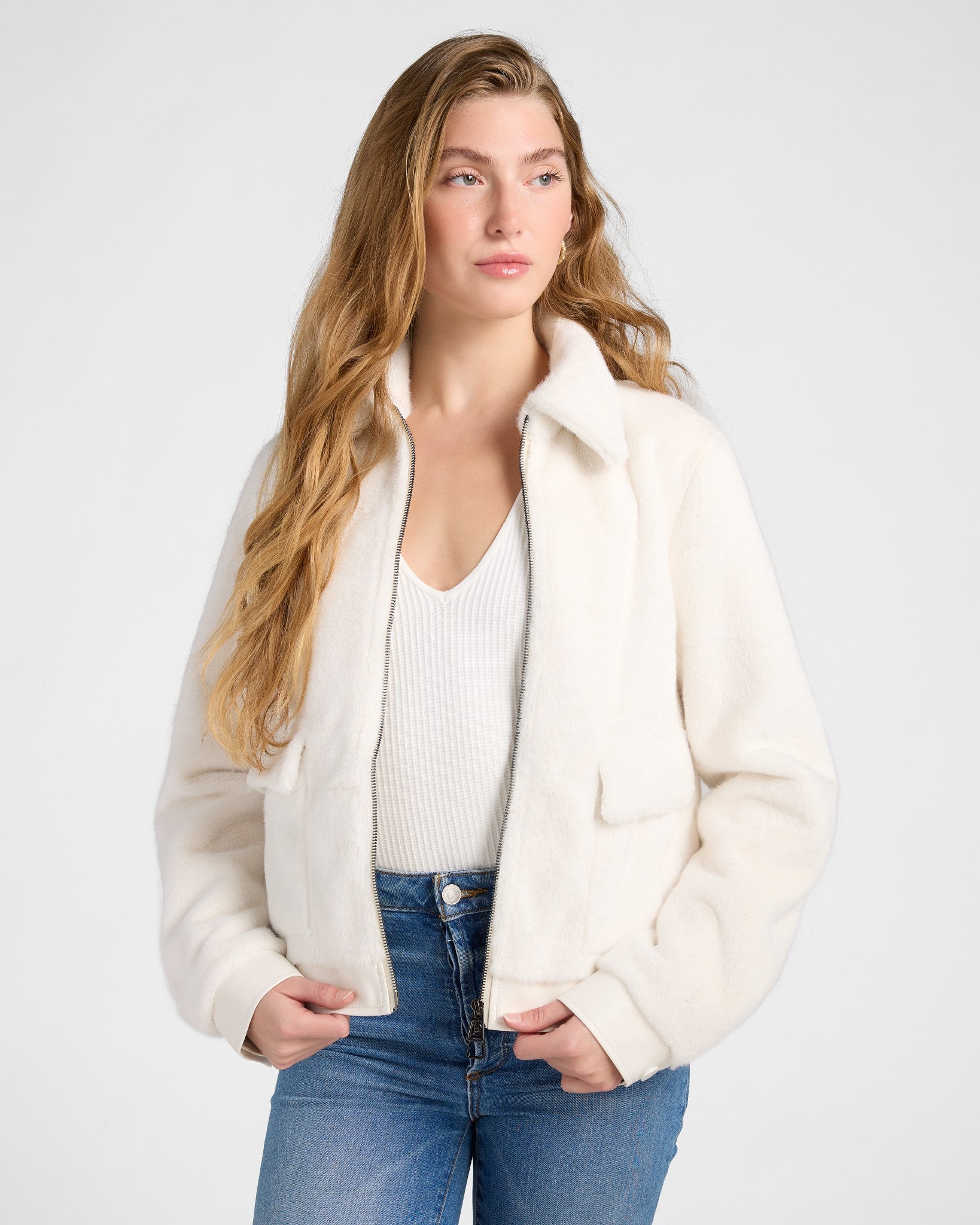 Ivory $|& Love Token Faux Fur Jacket - SOF Front