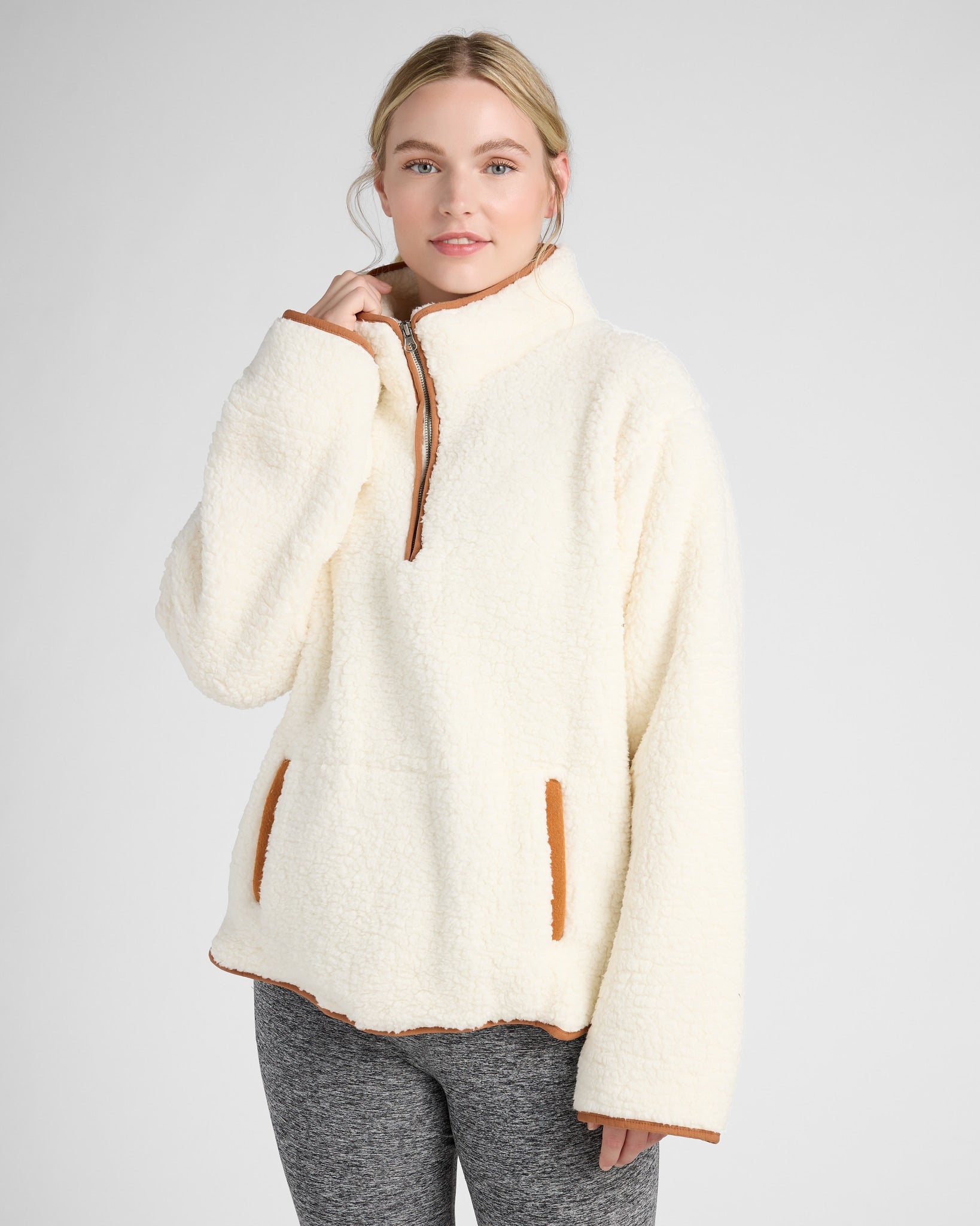 Cream/Camel $|& Interval Big Bear ¼ Zip - SOF Front