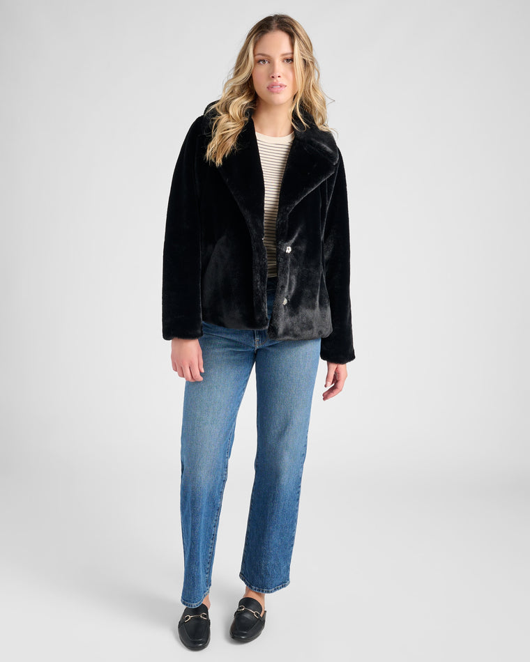 Black $|& Jaclyn Smith Faux Fur Jacket - SOF Full Front